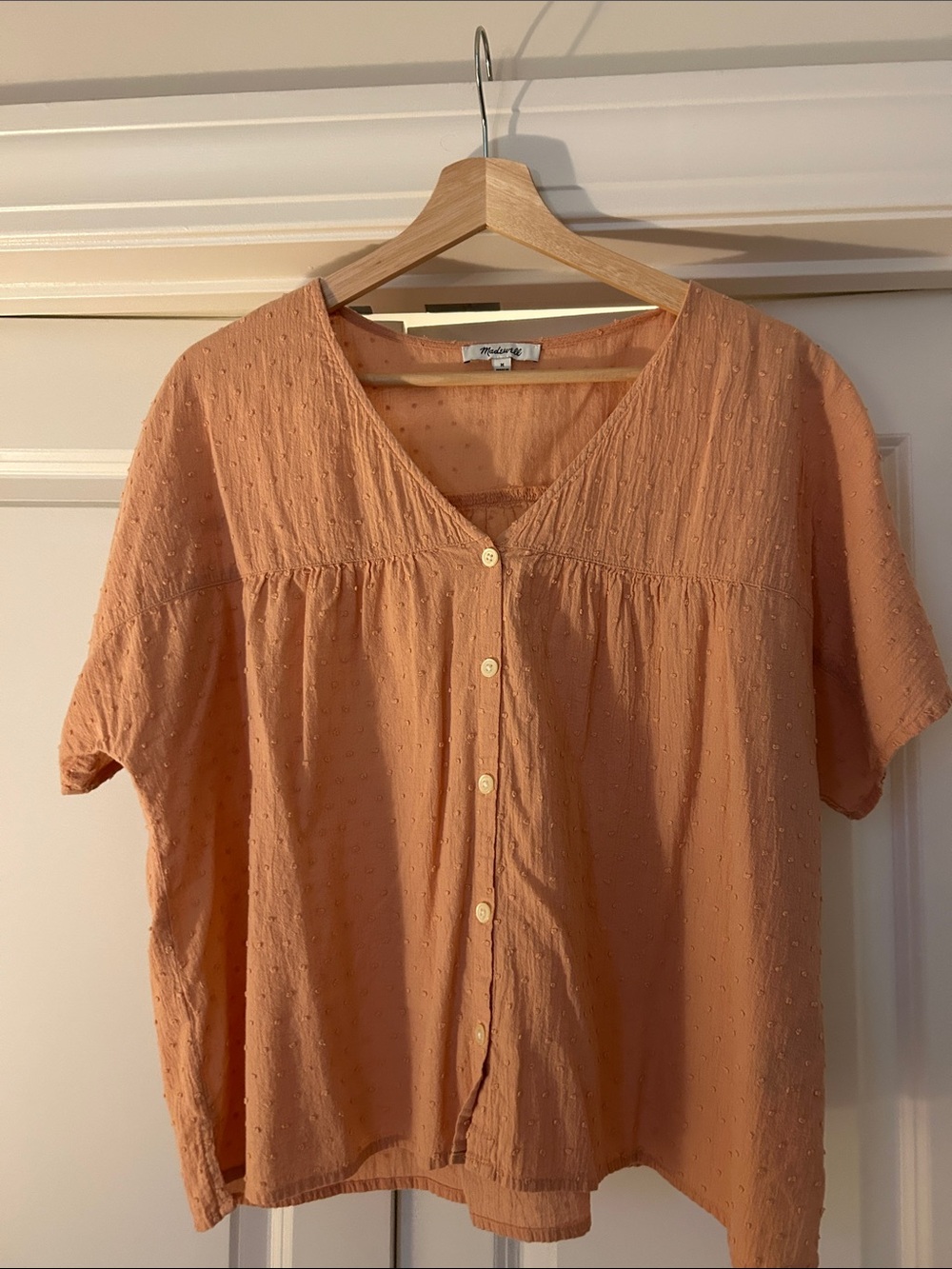 Madewell Peach Button-Front Short Sleeve Blouse